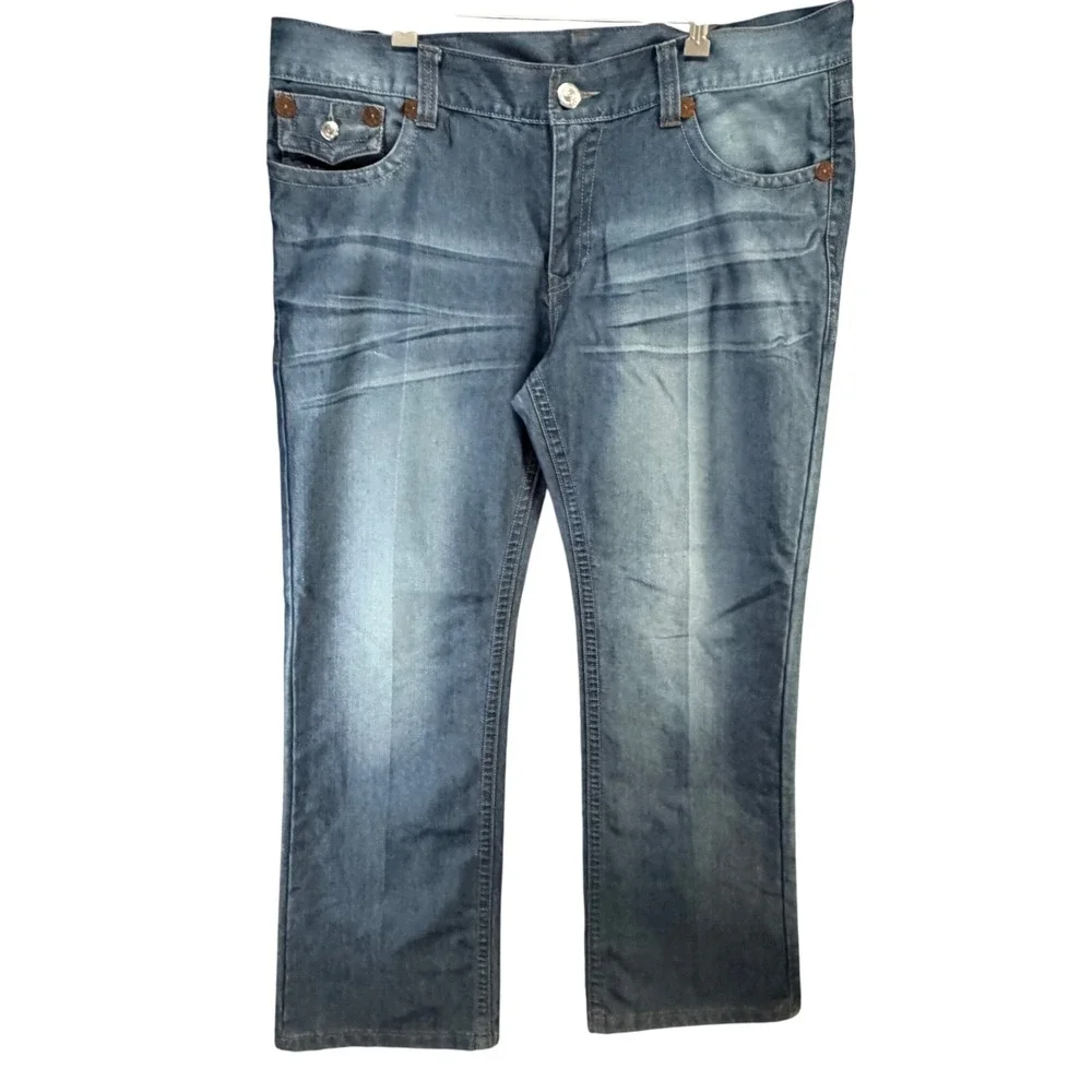 True Religion Zach Straight Leg Jeans Mens 42‎ Blue Y2K Streetwear Grunge Baggy